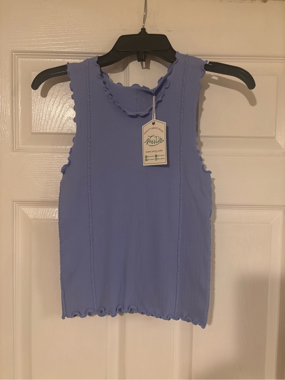 (NWT) Blue Ribbed Ruffle-Trim Tank Top